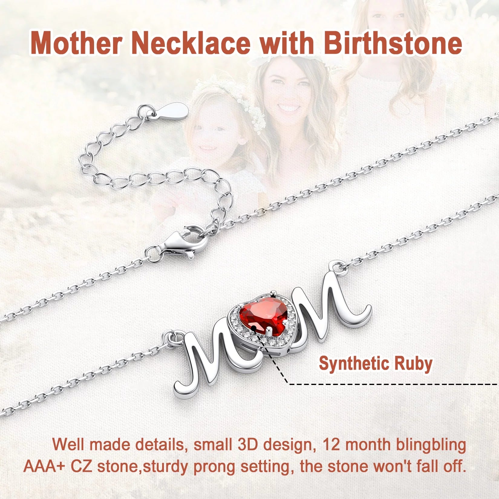 Cherish Mom's Love. Sparkling 925 Sterling Silver Birthstone Heart Necklace - The Perfect Mother's Day Gift!