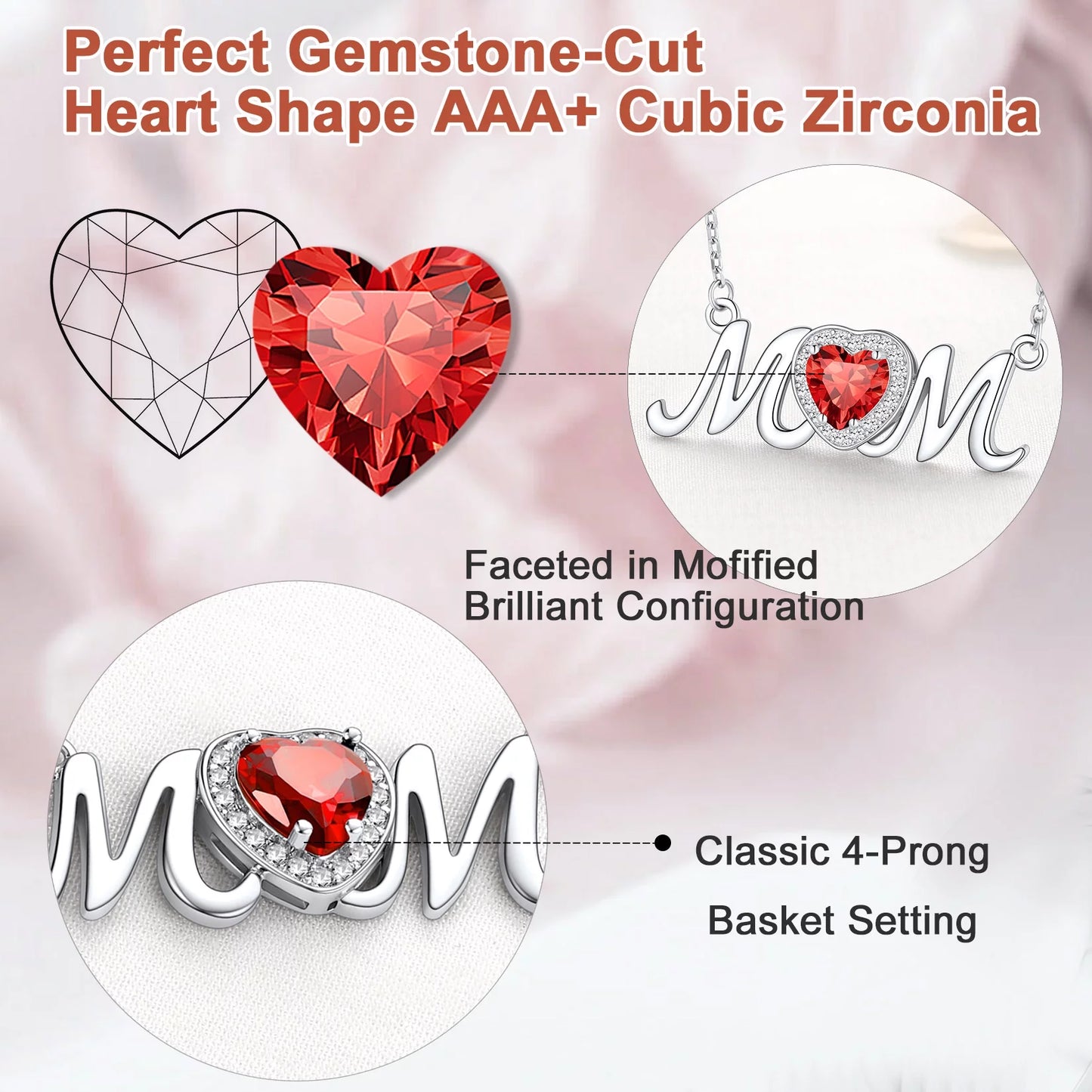 Cherish Mom's Love. Sparkling 925 Sterling Silver Birthstone Heart Necklace - The Perfect Mother's Day Gift!