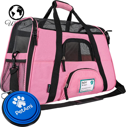 Airline Approved Pet Carrier for Cat, Soft Sided Dog Carrier for Small Dogs, Cat Travel Supplies Accessories for Indoor Cats, Ventilated Pet Carrying Bag Medium Large Kitten Puppy, Large Pink