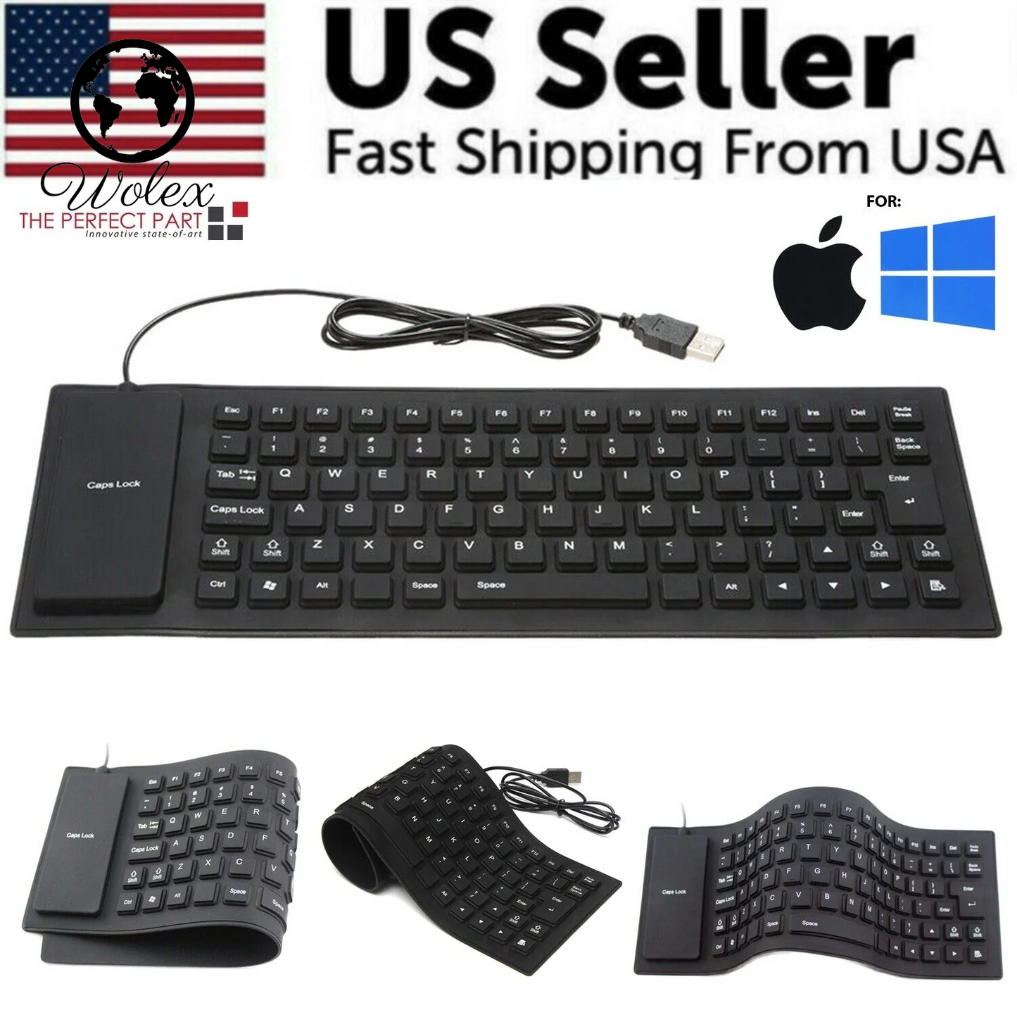 Stay Protected and Productive: Waterproof Silicone Keyboard - Foldable, Flexible, USB, Dustproof, Dirtproof, Full Size, Ideal for Any Environment!